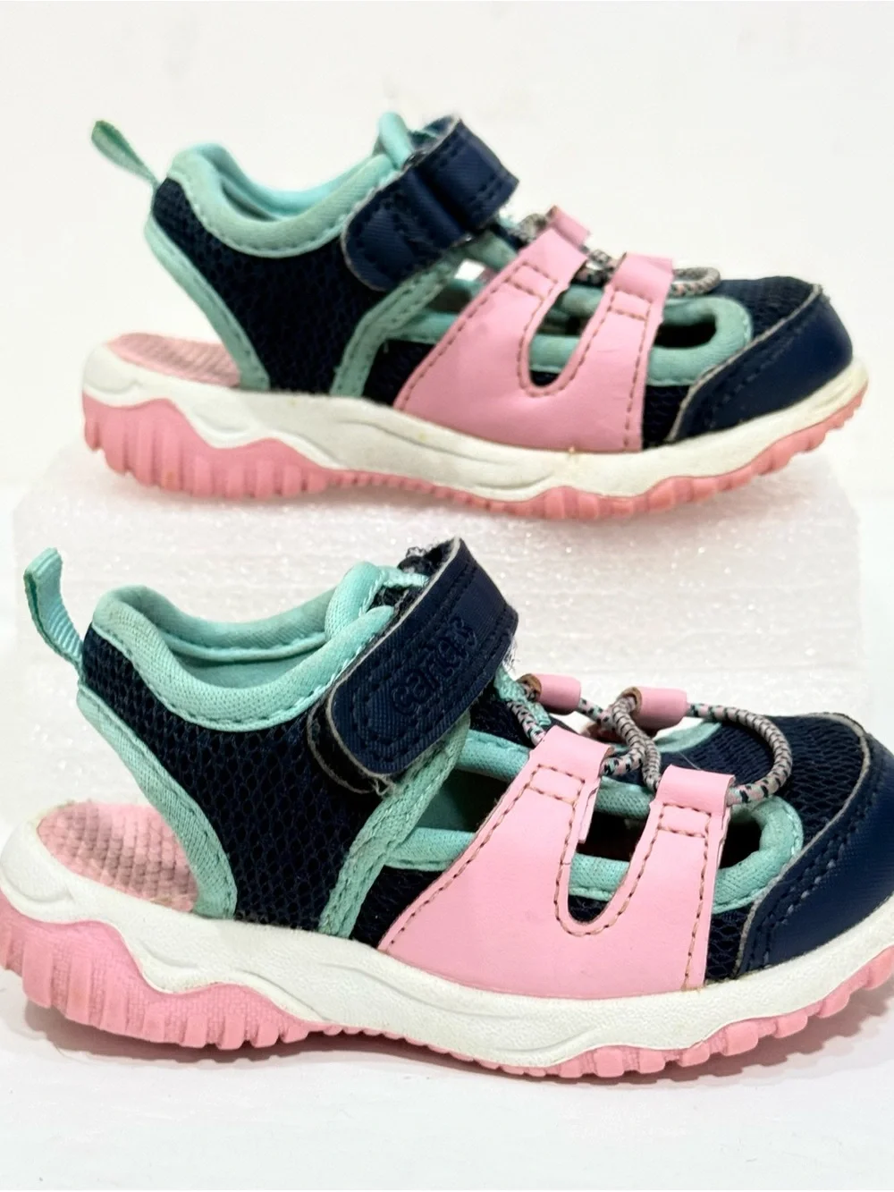 Carter's Navy Pink Aqua Kids Sport Sandals Water Shoes Size 6 Toddler Easy Pleas
